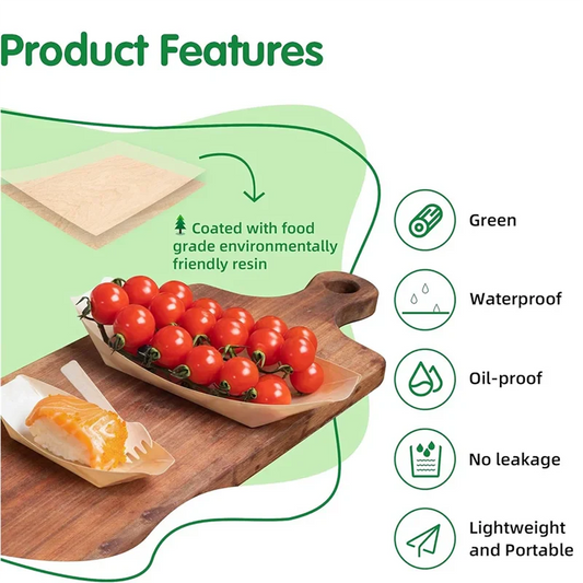 SOFT-100 Set Wooden Food Boats Dessert Plates Food Trays Boat Plates Disposable Plates Disposable