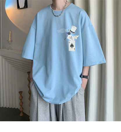 Men's Cotton T-shirts White 5XL Fashion Mens Oversized T Shirt Funny Print Summer Casual Wear Tee Shirts for Men Male Clothes