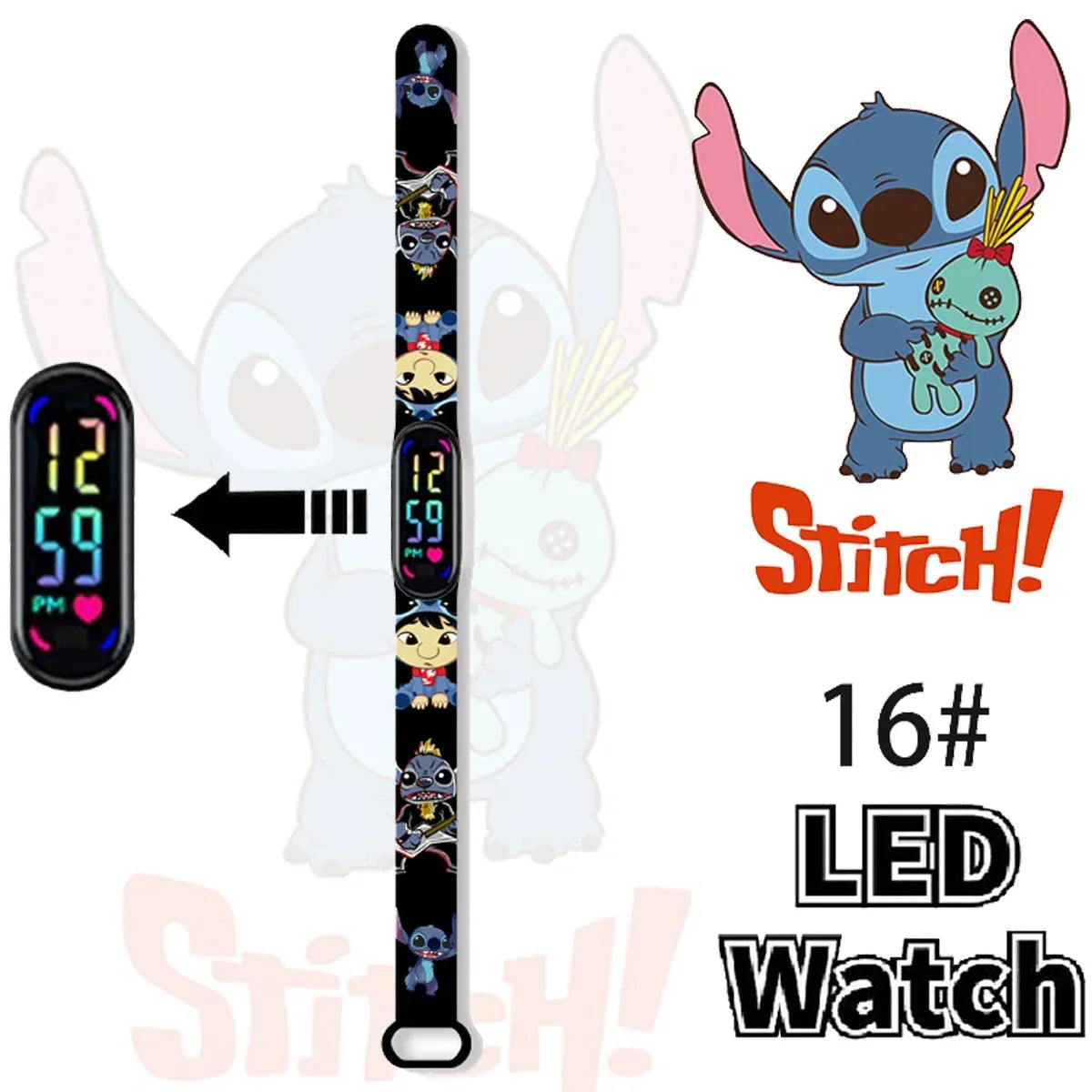 Disney Stitch Digital Kids' Watches Anime Figures LED Luminous Watch Touch Waterproof Electronic Sports Watch Kids Birthday Gift