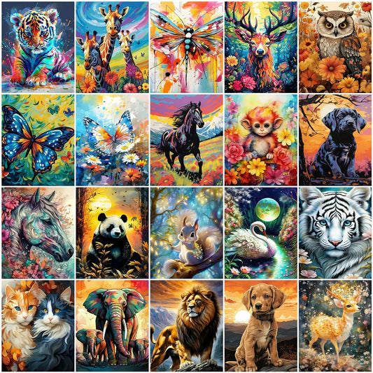 Full Set Picture by Number Dog Owl Animal for Adults DIY Frame Kits Drawing on Canvas Oil Painting Tiger Cat Home Decoration Art