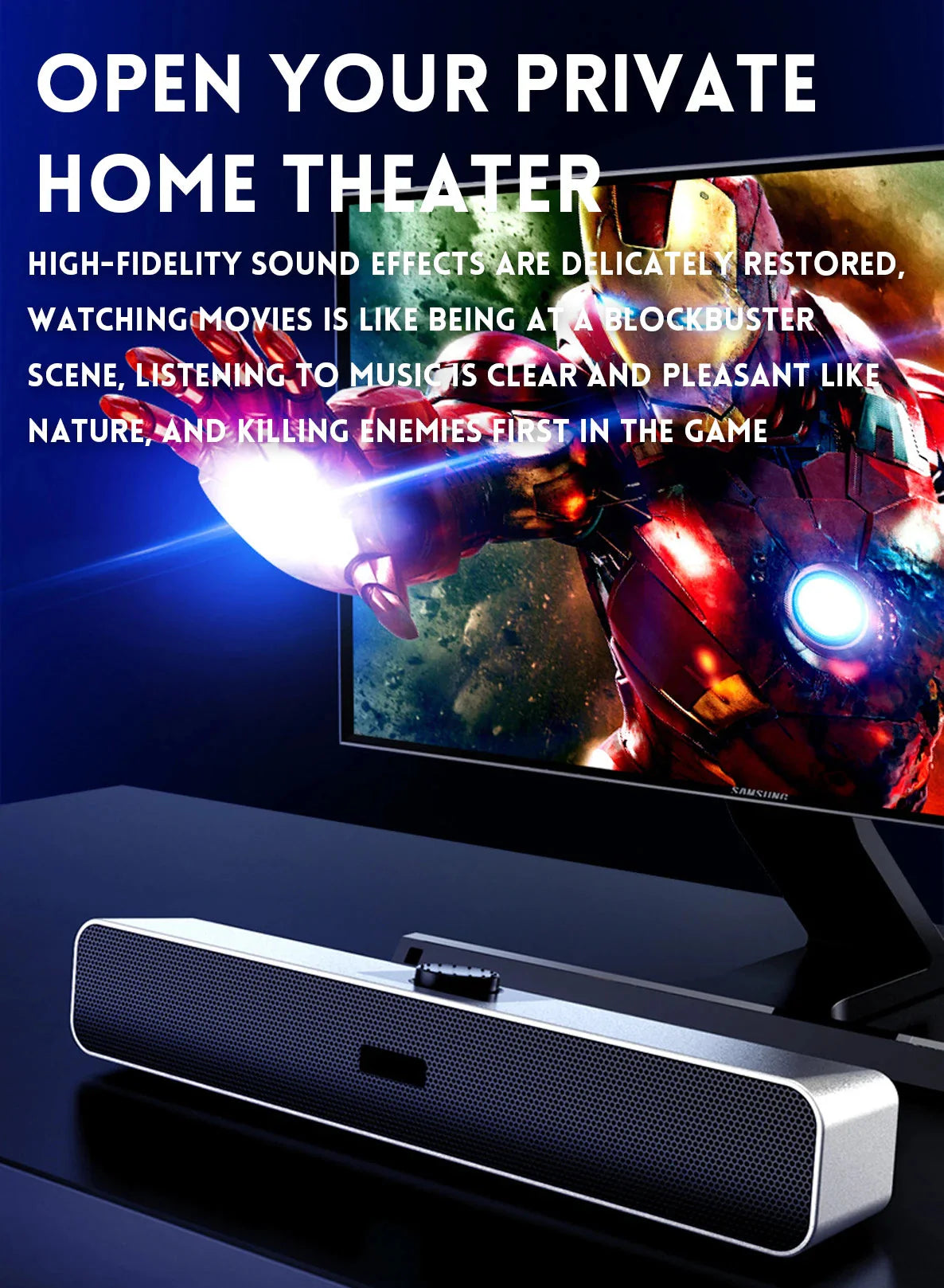 B Computer Speakers with 3.5 mm Aux, Small PC Speakers Powered by USB, USB Soundbar for Monitor，Wired USB Desktop Speaker,