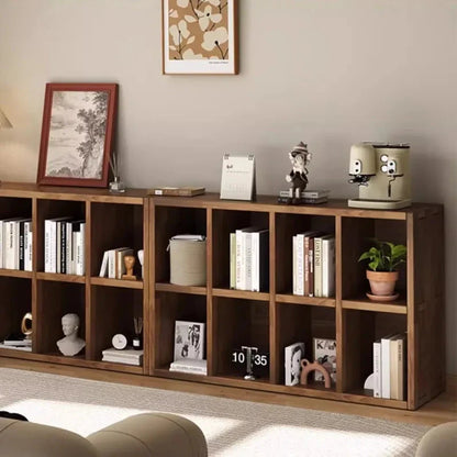 Solid Wood Short Bookshelf Floor Storage Cabinet Grid Organizer Shelf for Living Room Home & Kindergarten Display Unit