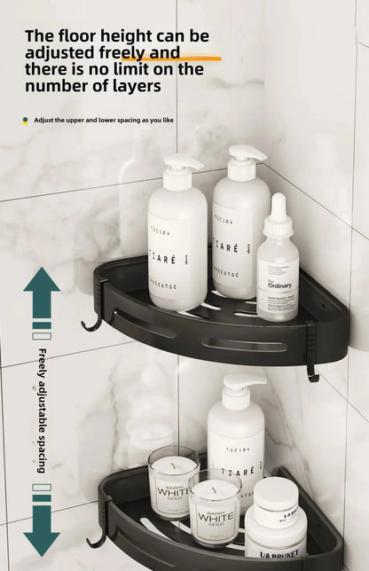 Bathroom Shelves Organizer No Punching Required Kitchen Corner Shelf Racks Shampoo Makeup Storage Holder Shower Towel Caddy Rack