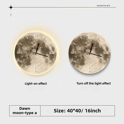 16 Inch Fashions Wall Clock Dining Room Living Moon The Earth Modelling LED Light Silent Movement Bedroom Clock Wall Decoration