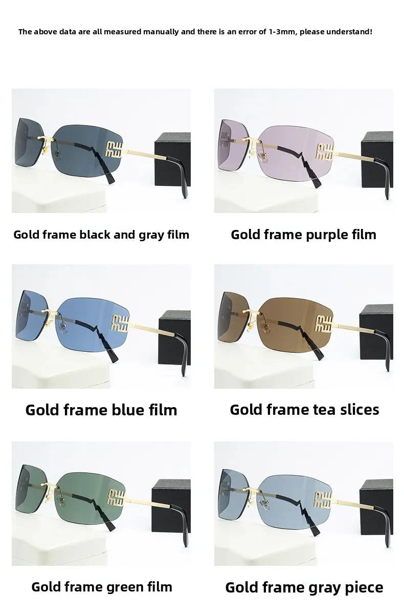 Curved One-Piece Sunglasses, Frameless Square Cut-Edge Design, UV400 Protection, Women's High-End Street Style
