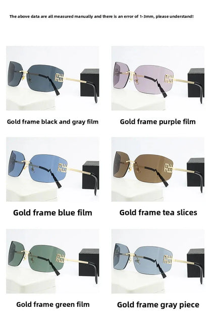 Curved One-Piece Sunglasses, Frameless Square Cut-Edge Design, UV400 Protection, Women's High-End Street Style