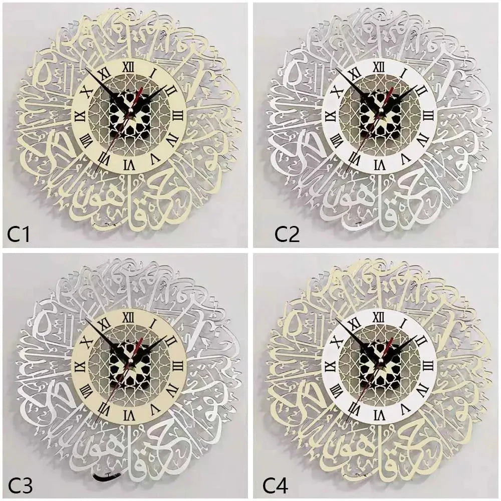 Acrylic Surah Al Ikhlas Wall Clock Islamic Calligraphy Eid Decor Wall Clock Acrylic Mirror Decoration Clock