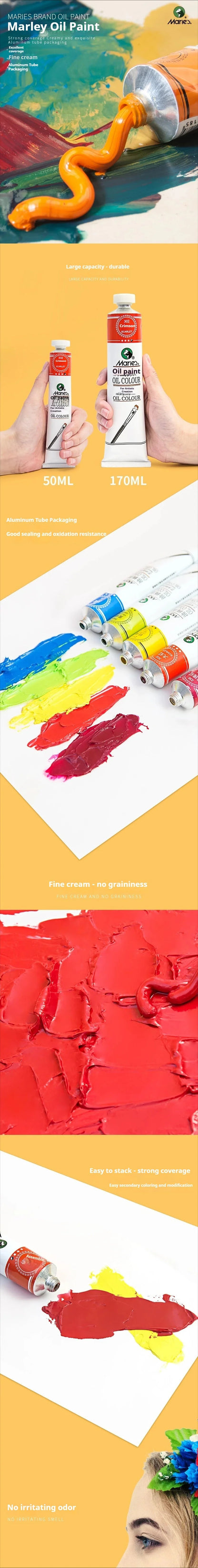 Maries Oil Paint 50ML Oil Painting Art Creation Pigment Large Oil Paint Paint Single Commonly Used 24 Colors
