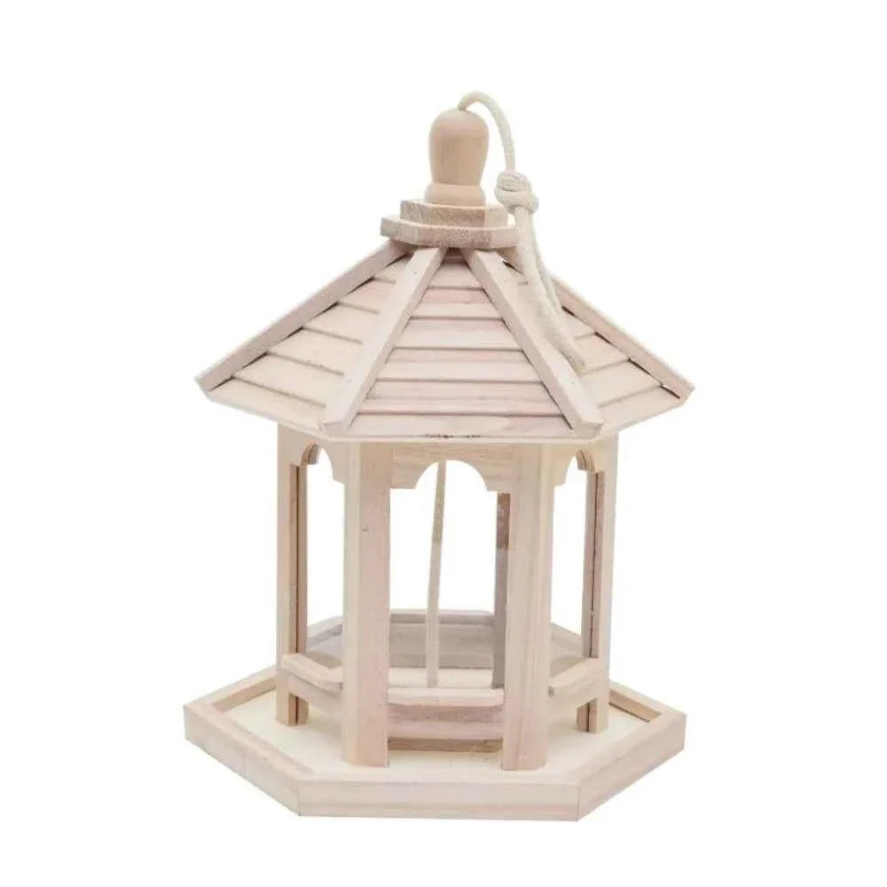Bird House Ornaments House Shape Bird Feeder House Hanging Wooden Pet Feeder Box Bird Food Dispenser Balcony