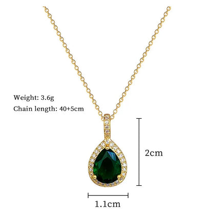 2pcs/set Jewelry Sets Women Elegant Waterdrop Green Rhinestone Pendant Necklace stud Earrings Wedding Dress Bridal Jewelry Set