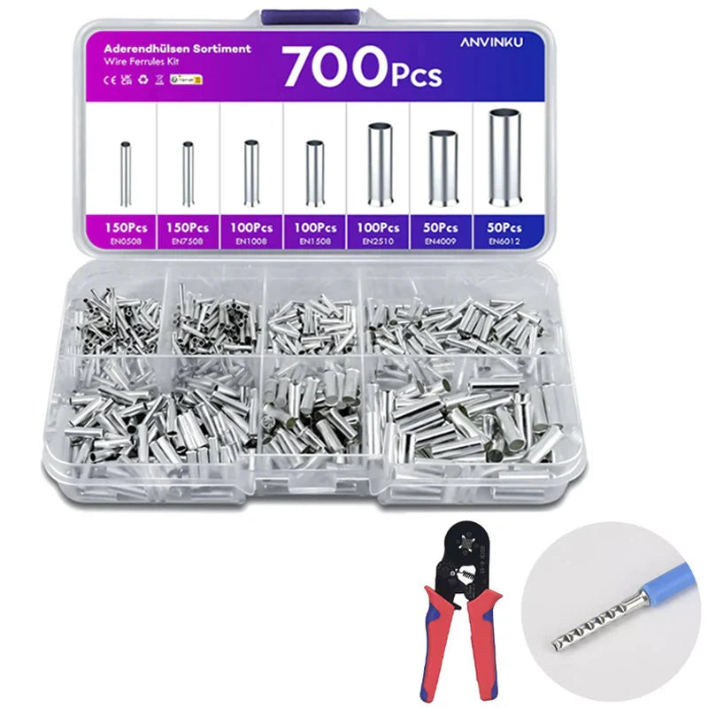 600/700pcs Bare Terminal Tubular Wire End Ferrules Mix Size Uninsulated Cable Sleeves Simple for Wire Connection Pin Crimp