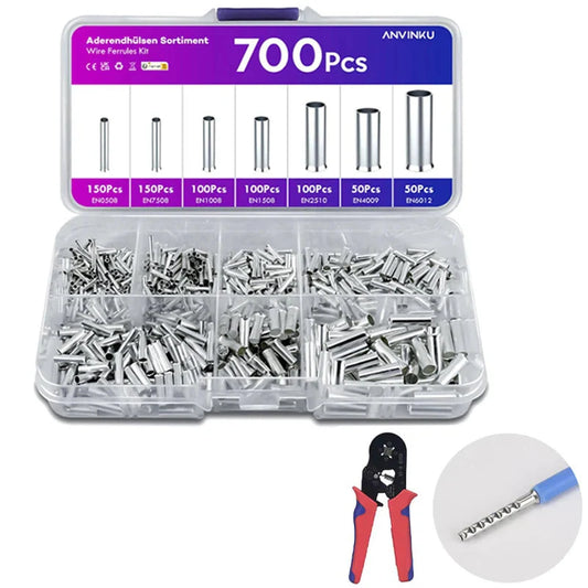 600/700pcs Bare Terminal Tubular Wire End Ferrules Mix Size Uninsulated Cable Sleeves Simple for Wire Connection Pin Crimp