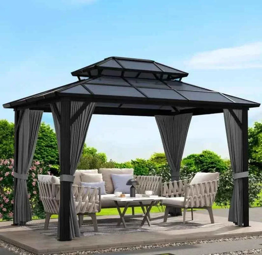 OneAlu Mobile Garden Gazebo - Aluminum Patio Pergola with Retractable Awning