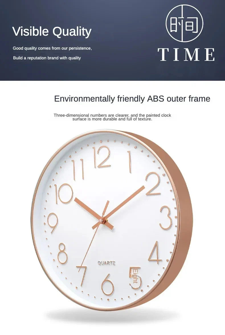 8 Inch Easy To Read Wall Clock Classic Elegant Modern Silent Quartz Clocks for Living Room Bedroom Office Study