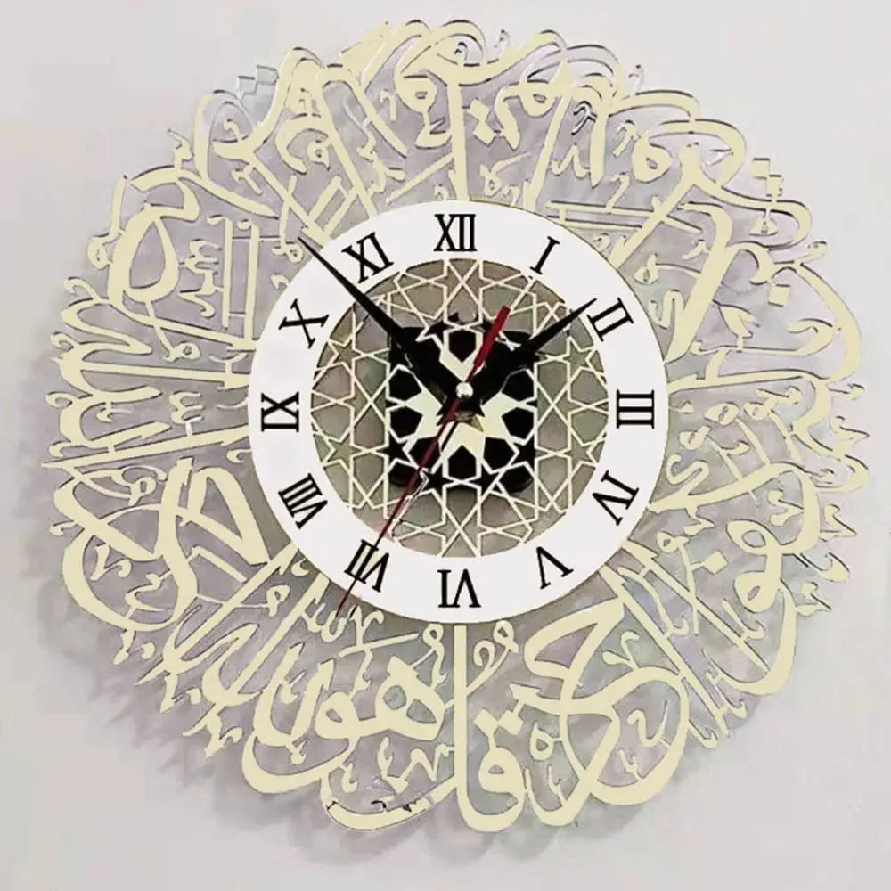 Acrylic Surah Al Ikhlas Wall Clock Islamic Calligraphy Eid Decor Wall Clock Acrylic Mirror Decoration Clock