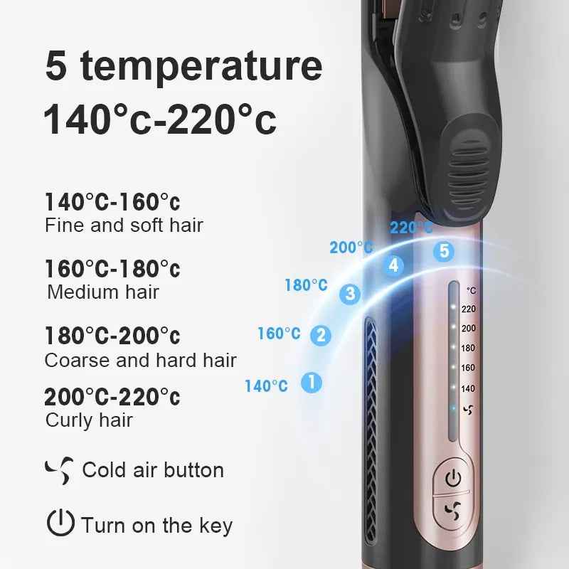 2 In 1 Hair Curling Iron With Cooling Air Hair Straightener Curler 220°C Dual Voltage Ceramic Glazed Plate Flat Irons