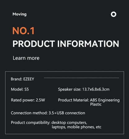 S5 Computer Speaker Subwoofer 2.0 Multimedia USB Mini Laptop Speaker