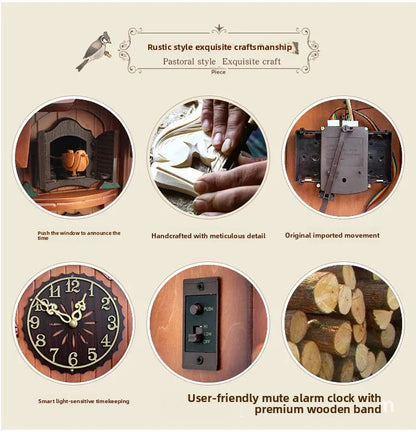 Wooden Handcrafted Cuckoo Clock for Wall with Cuccu Chimes and Swing Pendulum for Home Nordic  Decor Solid Wood Cuccu Watch