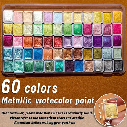 20/24/60/72 Colors Pearl Watercolor Pigment,Metallic,Shimmer,Glitter Solid Paint Mini Travel Portable Kit for Painting,Writing