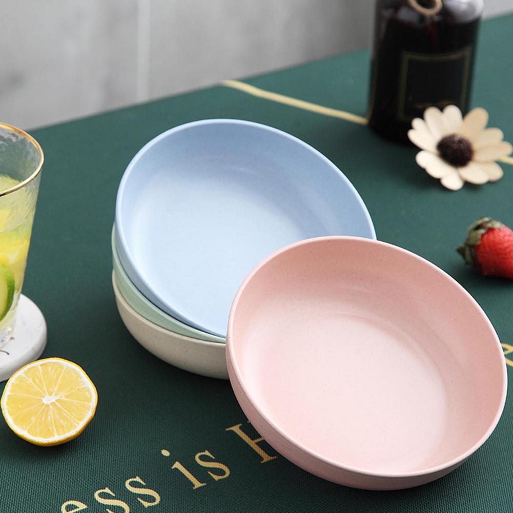 Wheat Fiber Plate Microwave Plastic Plates Dinner Plate BPA Free Food Grade Round Shape Food Dish Fruit Salad Dish Kitchen Plate