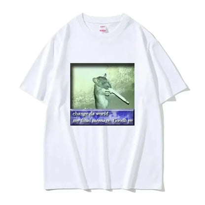 New Arrival Mens Tee Shirt T-Shirts Men Tshirt for Men Change Da World My Final Message Goodb Ye Fun Mouse Meme Pattern 71032