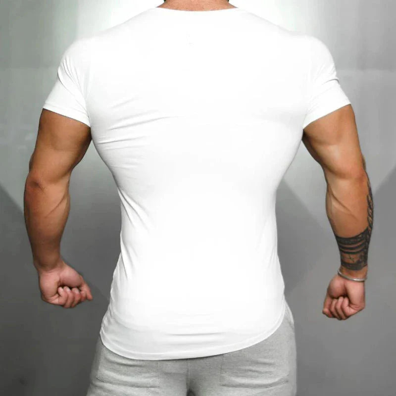 Mens Running Sport Slim Fit T-shirts Summer Cool Cotton Breathable Short Sleeve Clothing Gym Bodybuilding Fitness Muscle Shirts