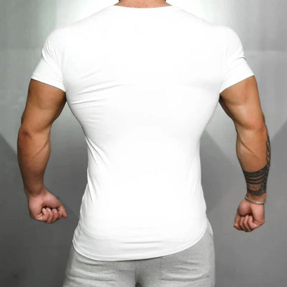 Mens Running Sport Slim Fit T-shirts Summer Cool Cotton Breathable Short Sleeve Clothing Gym Bodybuilding Fitness Muscle Shirts