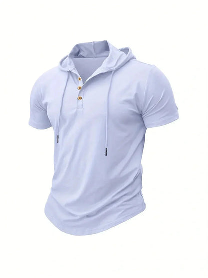 Men T Shirts  Summer Slim Fitness Hooded Short-Sleeved Bodybuilding Quick Dry Tshirt Male Gym Clothes Breathable Sports Tops