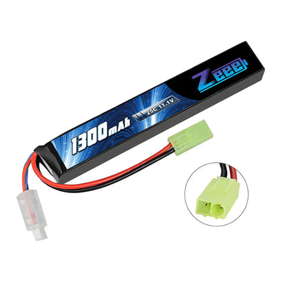Zeee Airsoft Battery 3S 11.1V 25C 1300mAh Stick Battery with Mini Tamiya Plug for Airsoft Guns Rifle AK47 Lipo Battery Parts