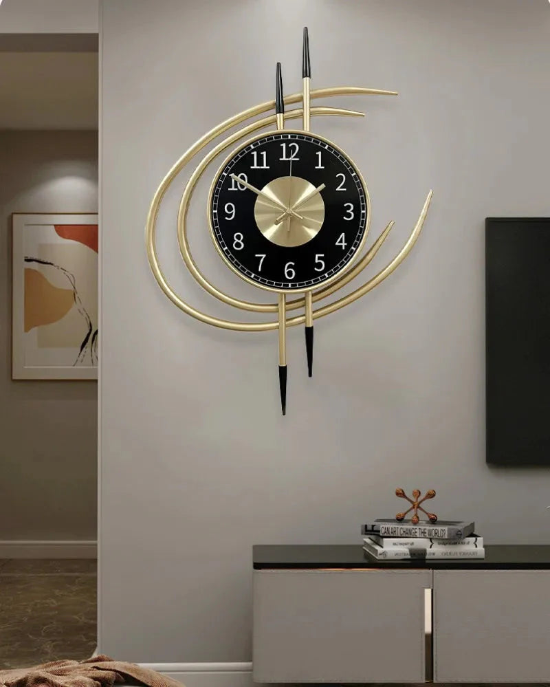 54cm Storm Eye Modern Wall Clock, Large Black Dial Metal Silent Analog Clock, Gold Luxury Decorative for Living Room Bedroom