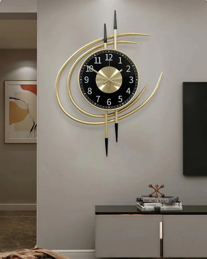 54cm Storm Eye Modern Wall Clock, Large Black Dial Metal Silent Analog Clock, Gold Luxury Decorative for Living Room Bedroom