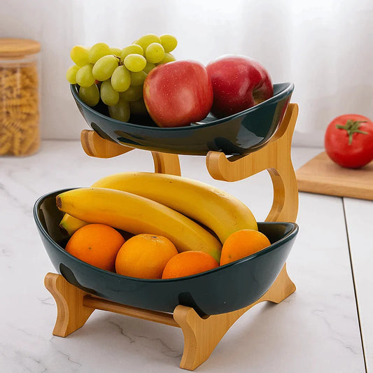 Snack Plates Plastic Material Fruit Plate Creative Design 2 Layer Candy Dish Modern Style Salad Bowl Snack Dish Living Room