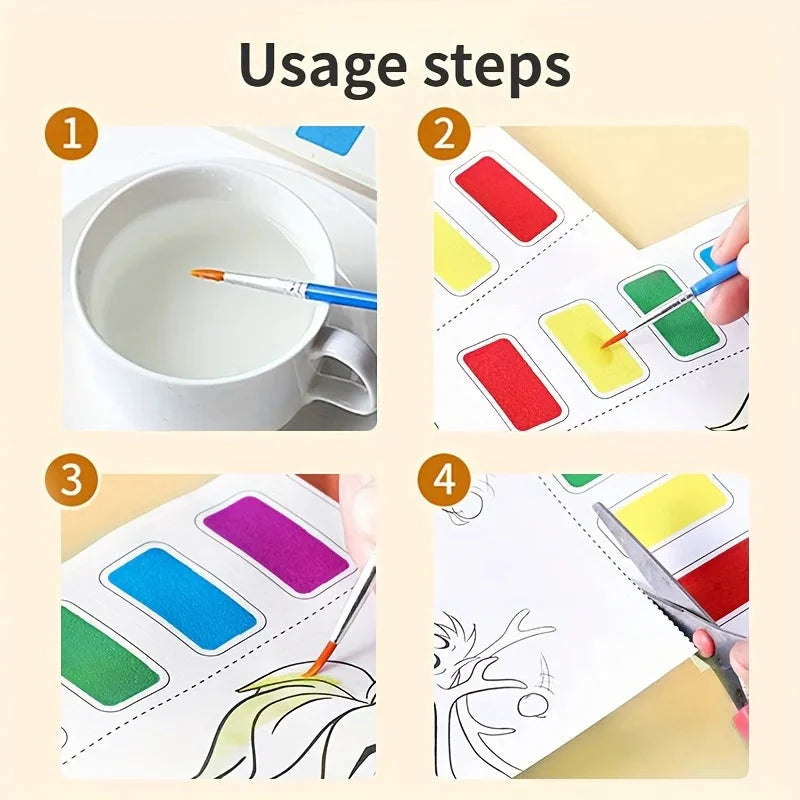 A Set of Art Tools, Including 8 Pieces of Art Paper, 8 Brushes,and 6 Colors of Paint,Suitable for Students and DIY Handmade Sets