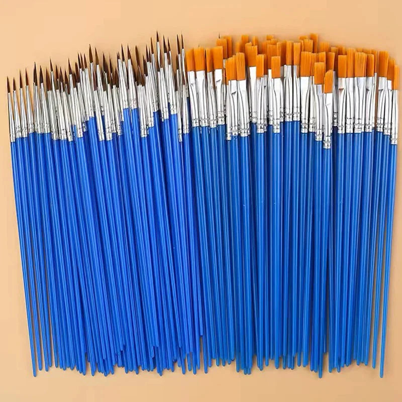 10/20/50Pcs Painting Brushes Set Art Round / Flat Brushs Nylon Hair Paint Brushes Pen for Oil Acrylic Watercolor Art Supplies