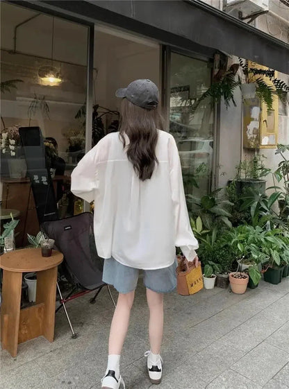 Sunscreen Shirt for Women in Summer New Polo Collar French Unique Loose Solid Color Long-sleeved Top Trendy