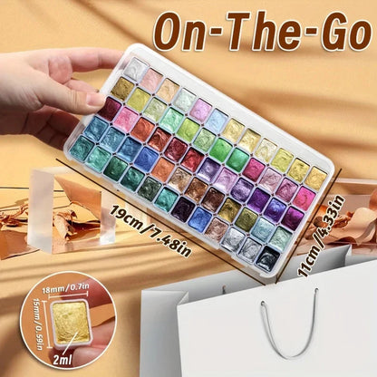 20/24/36/48/60 Colors Pearl Watercolor Pigment: Metallic Solid Paint Portable Art Kit for Painting