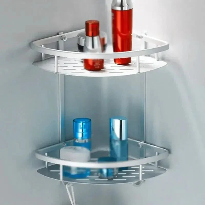 Bathroom Shelf Screws Fixed Durable Aluminum 2 Tiers Shower Shelf Kitchen Storage Holder Shampoo Soap Cosmetic Organizer Shelf