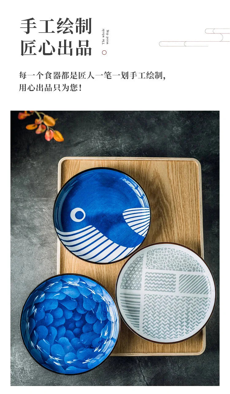 Japanese Ceramic Plate Household Turnip Plate Deep Plates Shallow Plate Turnip Dish Restaurant Hotel Creative Tableware Cooking
