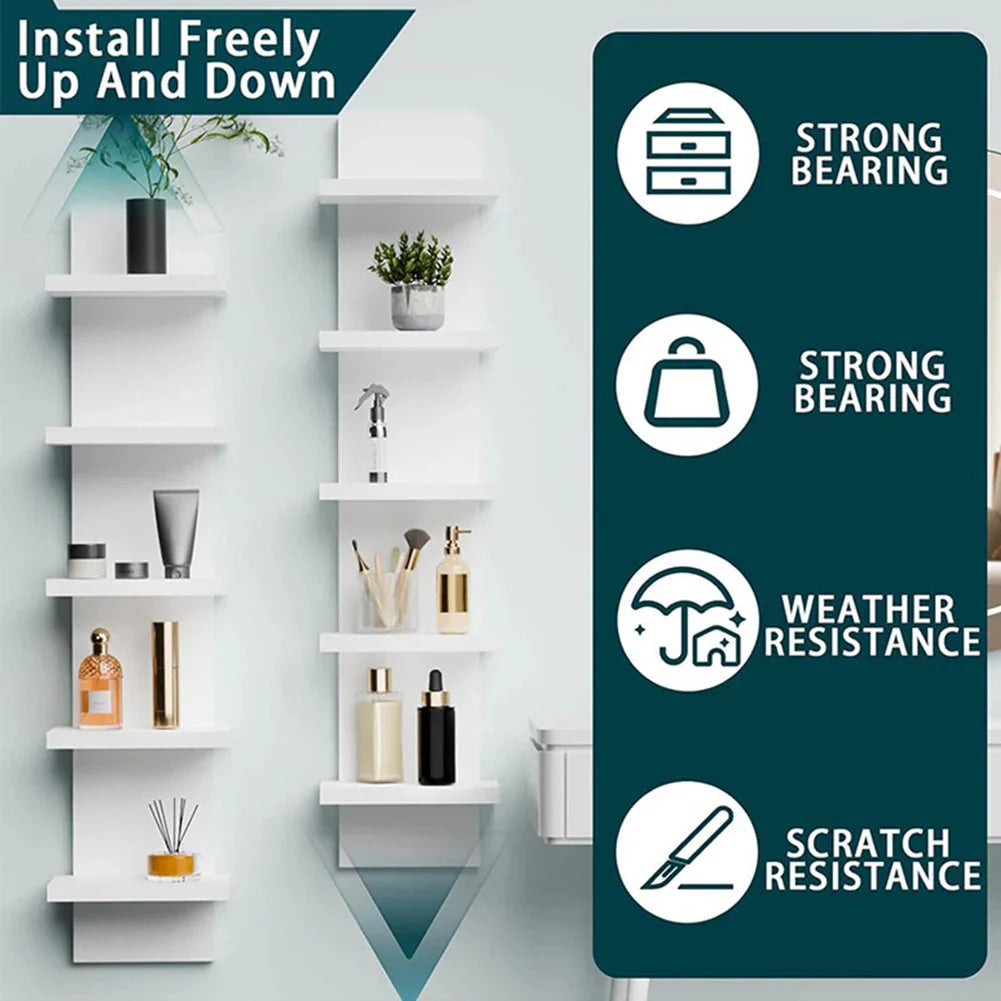 5 Layers Wall-Mounted Wood Bookshelf Storage Rack Board Shelf Organize Floating Shelf For Office Living Room Decor For Books
