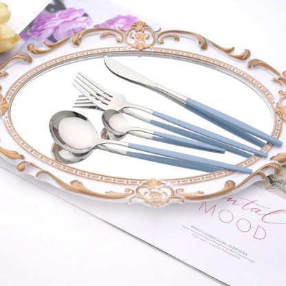 Western Purple Silver Tableware New Dinnerware Set 4Pcs Stainless Steel Kitchen Knife Fork Spoon Complete Cutlery Flatware Set