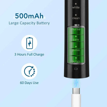 Sonic Electric Adult Toothbrush Rechargeable for Adult Smart Timer Whitening Toothbrush With 4 Replacement Brush Heads 6 Modes