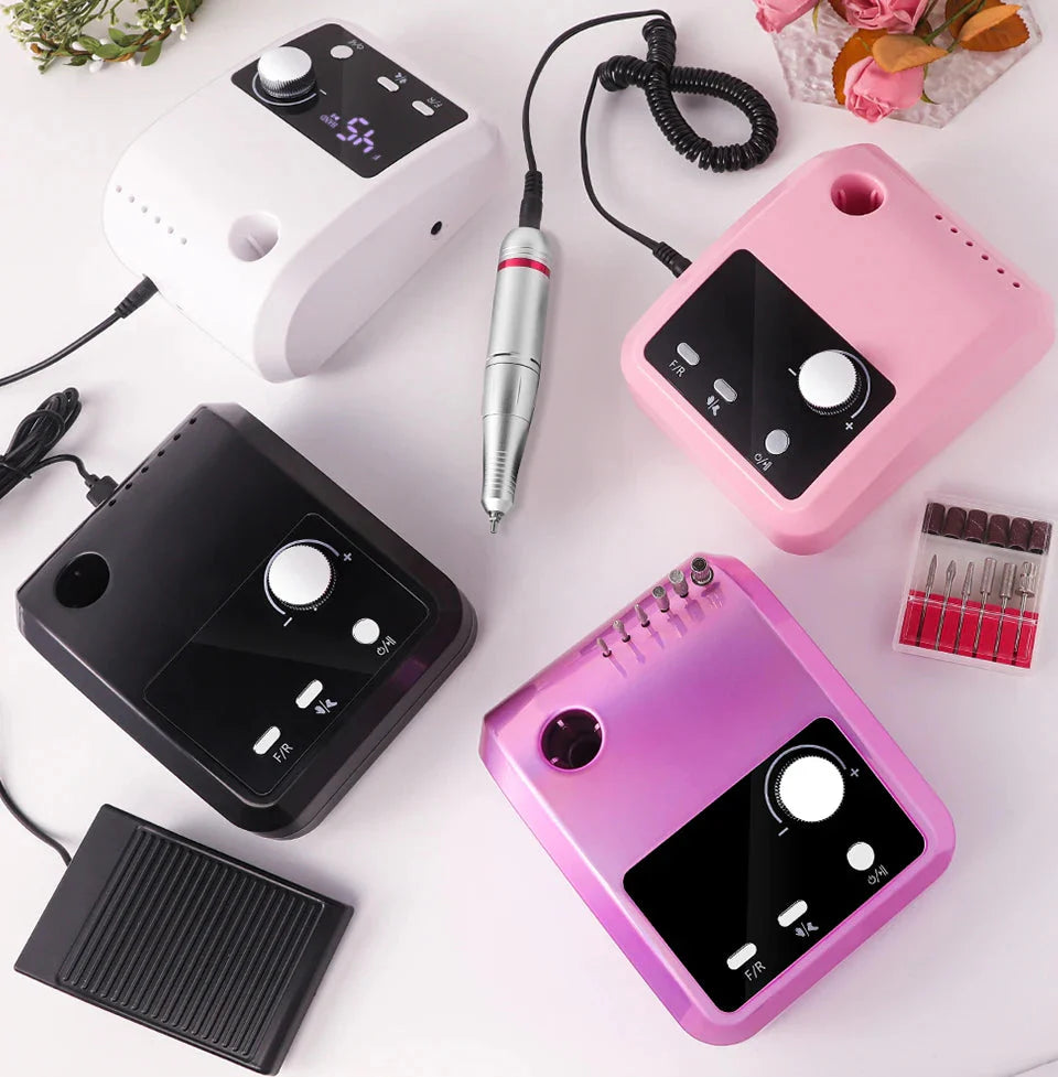 45000RPM Nail Drill Machine Professional Nail Lathe with Large LCD Screen Smart Electric Manicure Polisher Nail Art Tools