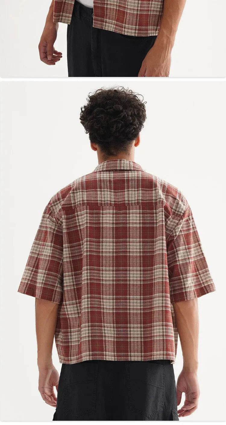‌Plaid Short Sleeve Shirt for Men‌ Casual Button Down,Lightweight Breathable Fabric,Trendy Streetwear,Summer Open Front Top