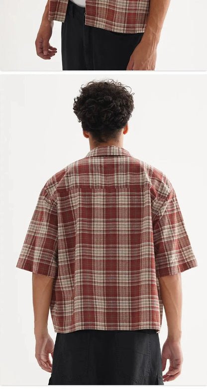 ‌Plaid Short Sleeve Shirt for Men‌ Casual Button Down,Lightweight Breathable Fabric,Trendy Streetwear,Summer Open Front Top