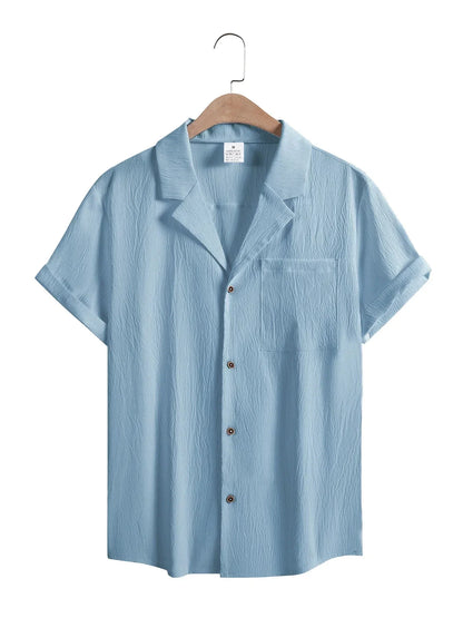 New Mens Short Sleeve T-Shirts Summer Trendy Breathable Loose Youth Basic Cotton Pocket Top Solid Color Stand Up Collar Shirts