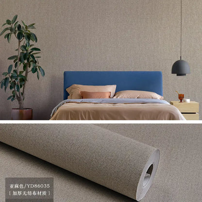 Modern Nordic Linen Textured Wallpaper – Eco-Friendly Non-Woven Solid Color Wall Covering