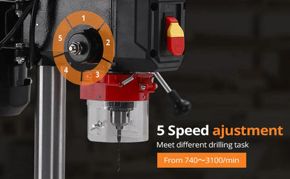8 Inch Bench Drill Press, 2.5Amp, 5 Speed Adjustable, Swing Distance 0-45° Tilting, Controls Benchtop for Wood, Metal Drilling