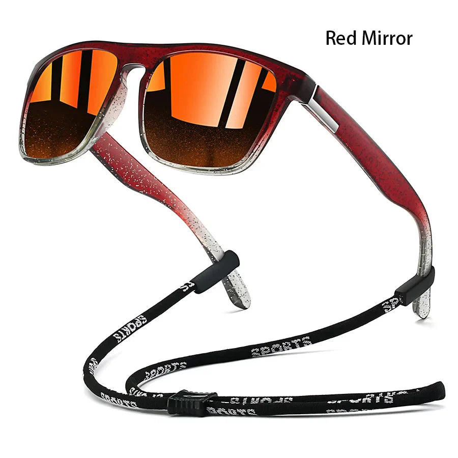 Sunglasses with Chain for Men and Women, Classic Square, Driving, Fishing, Colorful, Lightweight, Outdoor Safety Goggles