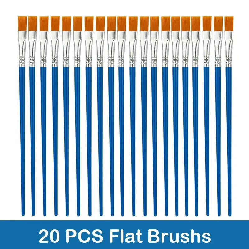 10/20/50Pcs Painting Brushes Set Art Round / Flat Brushs Nylon Hair Paint Brushes Pen for Oil Acrylic Watercolor Art Supplies
