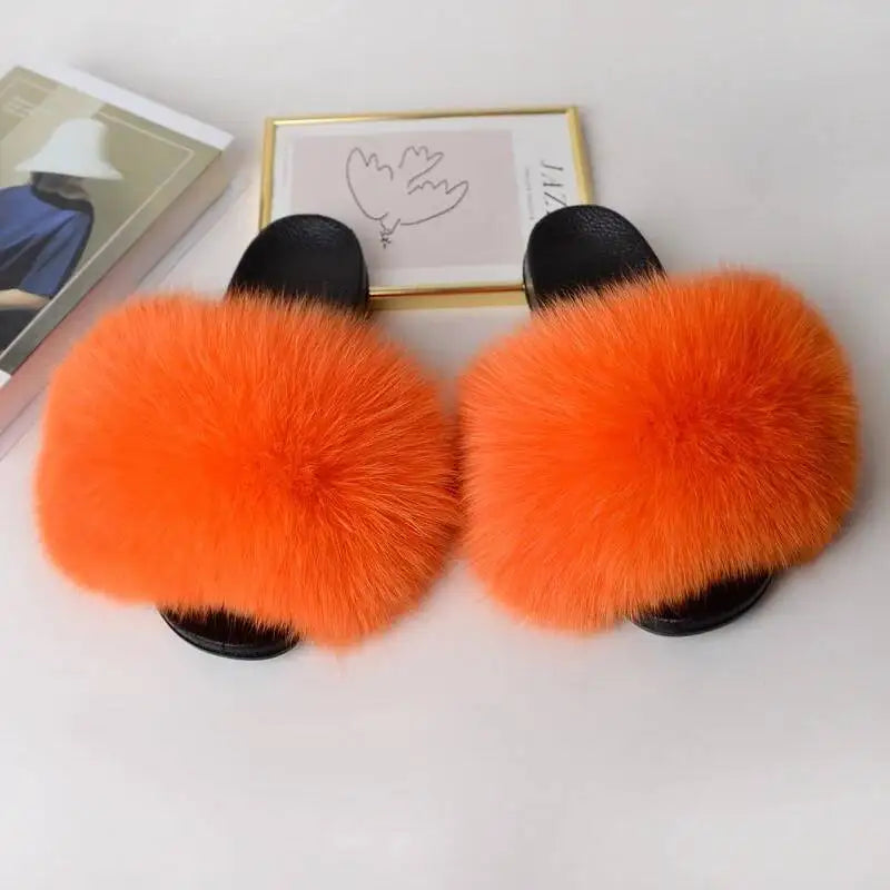 Summer Women Fur Slides Fluffy Furry Slippers Indoor Fuzzy Flip Flops Casual Outdoor Flat Ladies Fur Sandals Plush House Shoes